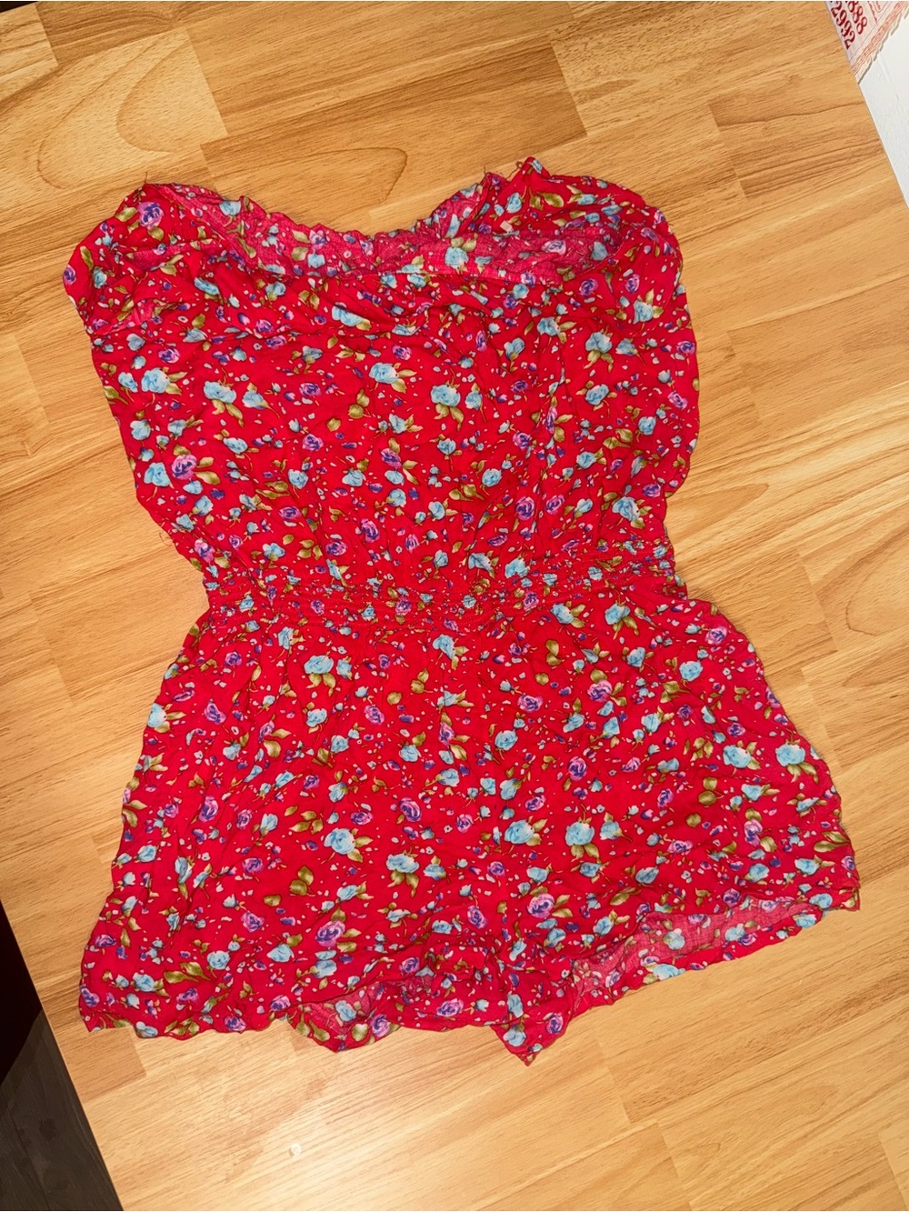 Forever 21 Red Floral Strapless Romper with Blue and Green Accents